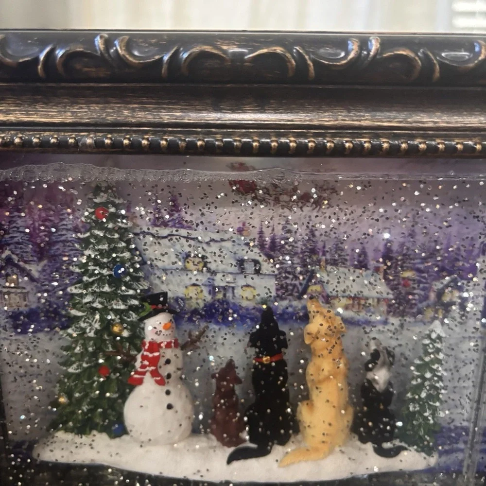 RAZ Imports Lighted Snow Globe Water Lantern Christmas Dogs Santa Scene    READ